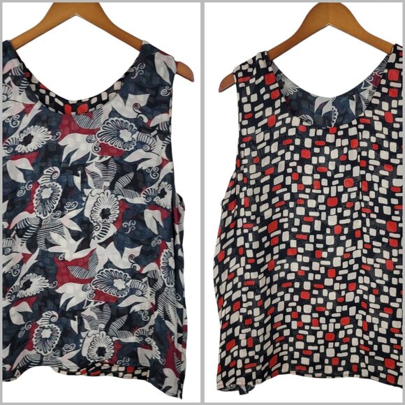 Vintage Reversible Tank Top Size XL Art To Wear Geometric Chiffon Red Black - Picture 1 of 8